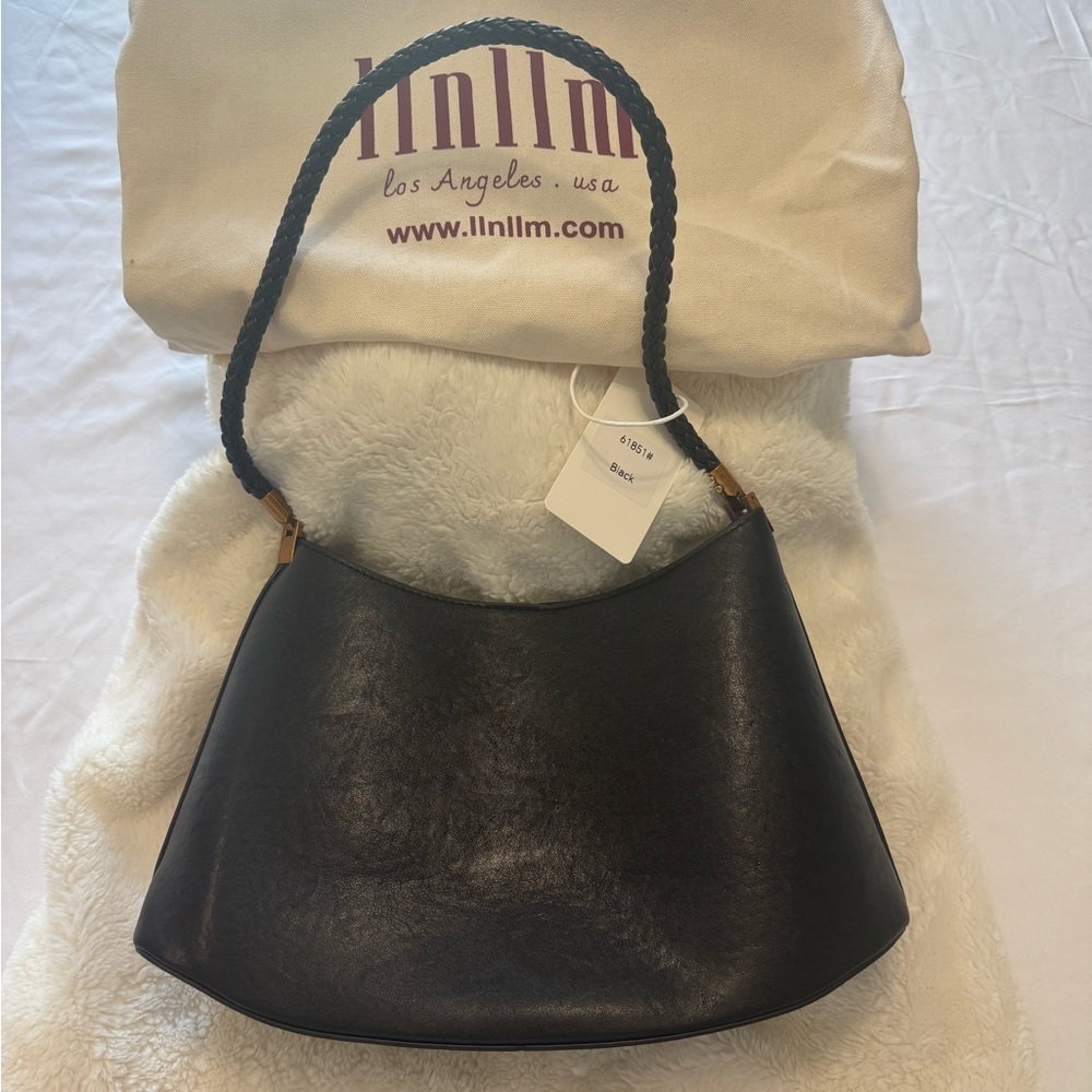 Black Leather Braided-Handle Shoulder Bag